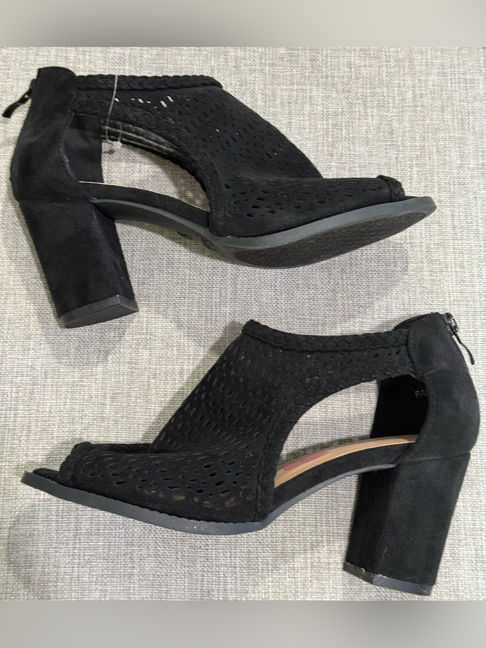 TOP Moda Black Perforated Open-Toe Block Heels